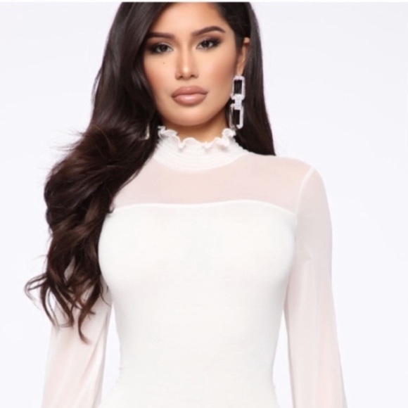 Fashion Nova Tops - BNWT Mesh White bodysuit blouse